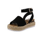 WOMAN'S SHOES BLACK NUB WEDGE SANDAL CANDIDE-1