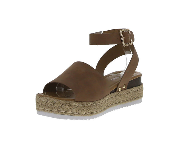 WOMAN'S SHOES TAN NUB WEDGE SANDAL CANDIDE-1