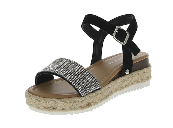 KID'S SHOES BLACK GLITTER/NUB WEDGE SANDAL CANDIDE-3K