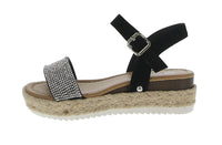 KID'S SHOES BLACK GLITTER/NUB WEDGE SANDAL CANDIDE-3K