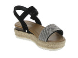 KID'S SHOES BLACK GLITTER/NUB WEDGE SANDAL CANDIDE-3K