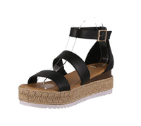 WOMAN'S SHOES BLACK PU LEATHER WEDGE SANDAL CANDIDE-53