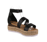 WOMAN'S SHOES BLACK PU LEATHER WEDGE SANDAL CANDIDE-53