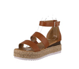 WOMAN'S SHOES TAN PU LEATHER WEDGE SANDAL CANDIDE-53