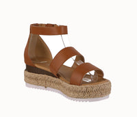 WOMAN'S SHOES TAN PU LEATHER WEDGE SANDAL CANDIDE-53