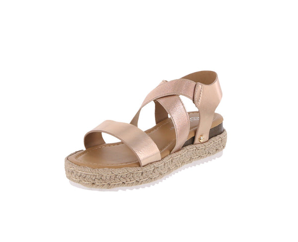 KID'S SHOES ROSE GOLD PU LEATHER WEDGE SANDAL CANDIDE-77K