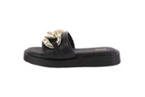 WOMAN'S SHOES BLACK COMFY/METALLIC SANDALS CHAIN