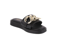 WOMAN'S SHOES BLACK COMFY/METALLIC SANDALS CHAIN