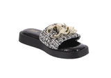 WOMAN'S SHOES TWEED COMFY/METALLIC SANDALS CHAIN