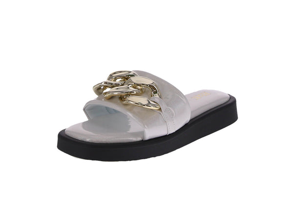 WOMAN'S SHOES WHITE COMFY/METALLIC SANDALS CHAIN