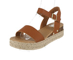 WOMAN'S SHOES TAN PU LEATHER WEDGE SANDAL CLIP