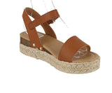 WOMAN'S SHOES TAN PU LEATHER WEDGE SANDAL CLIP