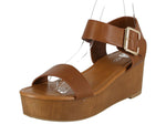 WOMAN'S SHOES TAN PU LEATHER WEDGE COBBLE-1