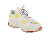 WOMAN'S SHOES WHITE YELLOW SUEDE MESH TENNIS SNEAKERS DADDY-6