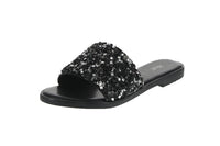 WOMAN'S SHOES BLACK GLITTER PU LEATHER SANDALS DREAM