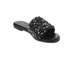 WOMAN'S SHOES BLACK GLITTER PU LEATHER SANDALS DREAM