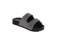 WOMAN'S SHOES BLACK GLITTER PU LEATHER SANDALS ESPEN