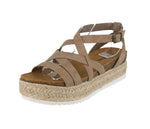 WOMAN'S SHOES DARK BEIGE SUEDE WEDGE SANDAL FANATIC