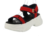 WOMAN'S SHOES RED/NAVY FABRIC SANDAL FANCY-1