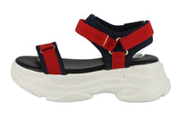 WOMAN'S SHOES RED/NAVY FABRIC SANDAL FANCY-1