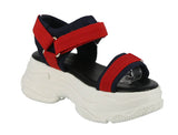 WOMAN'S SHOES RED/NAVY FABRIC SANDAL FANCY-1