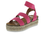 WOMAN'S SHOES NEON PINK FABRIC WEDGE SANDALS FELICE-1