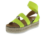 WOMAN'S SHOES NEON YELLOW FABRIC WEDGE SANDALS FELICE-1