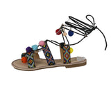 WOMAN'S SHOES BLACK PU LEATHER SANDALS FESTIVE-29