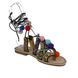 WOMAN'S SHOES BLACK PU LEATHER SANDALS FESTIVE-29