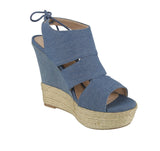 WOMAN'S SHOES BLUE DENIM WEDGE FLOWER-24X