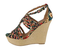 WOMAN'S SHOES BLACK MULTI FABRIC WEDGE FLOWER-26