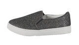 WOMAN'S SHOES PEWTER GLITTER SLIP ON TENNIS SNEAKERS FOUR SEASON