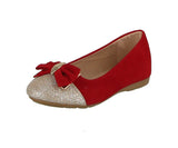 KIDS SHOES RED SUEDE/GLITTER FLATS FU-007KM