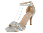 WOMAN'S SHOES SILVER MESH GLITTER HEELS GIPSY-5