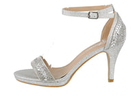 WOMAN'S SHOES SILVER MESH GLITTER HEELS GIPSY-5