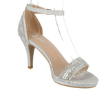 WOMAN'S SHOES SILVER MESH GLITTER HEELS GIPSY-5