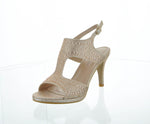 WOMAN'S SHOES CHAMPAGNE GLITTER HEELS GRETA