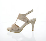 WOMAN'S SHOES CHAMPAGNE GLITTER HEELS GRETA