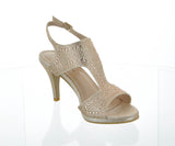 WOMAN'S SHOES CHAMPAGNE GLITTER HEELS GRETA