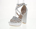 WOMAN'S SHOES SILVER GLITTER HEELS H06-03A