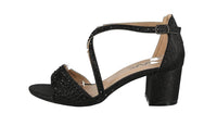 WOMAN'S SHOES BLACK GLITTER HEEL SANDAL H13-011