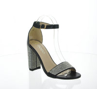 WOMAN'S SHOES BLACK PU GLITTER HEELS H2-3