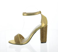 WOMAN'S SHOES GOLD PU GLITTER HEELS H2-3