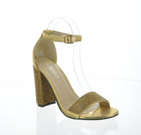 WOMAN'S SHOES GOLD PU GLITTER HEELS H2-3