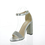 WOMAN'S SHOES SILVER PU GLITTER HEELS H2-3