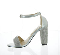 WOMAN'S SHOES SILVER PU GLITTER HEELS H2-3