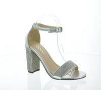 WOMAN'S SHOES SILVER PU GLITTER HEELS H2-3