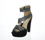 WOMAN'S SHOES BLACK GLITTER SUEDE HEELS H20-102