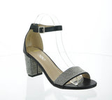 WOMAN'S SHOES BLACK PU GLITTER HEELS H43-50