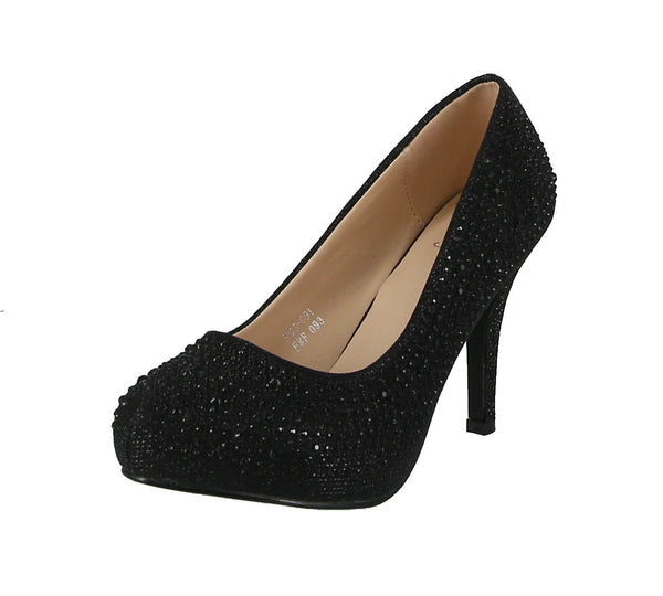 WOMAN'S SHOES BLACK GLITTER HEELS H68-001